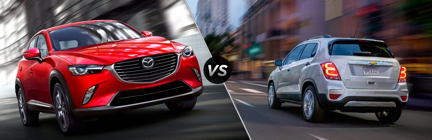 red mazda cx-3 versus white chevy trax