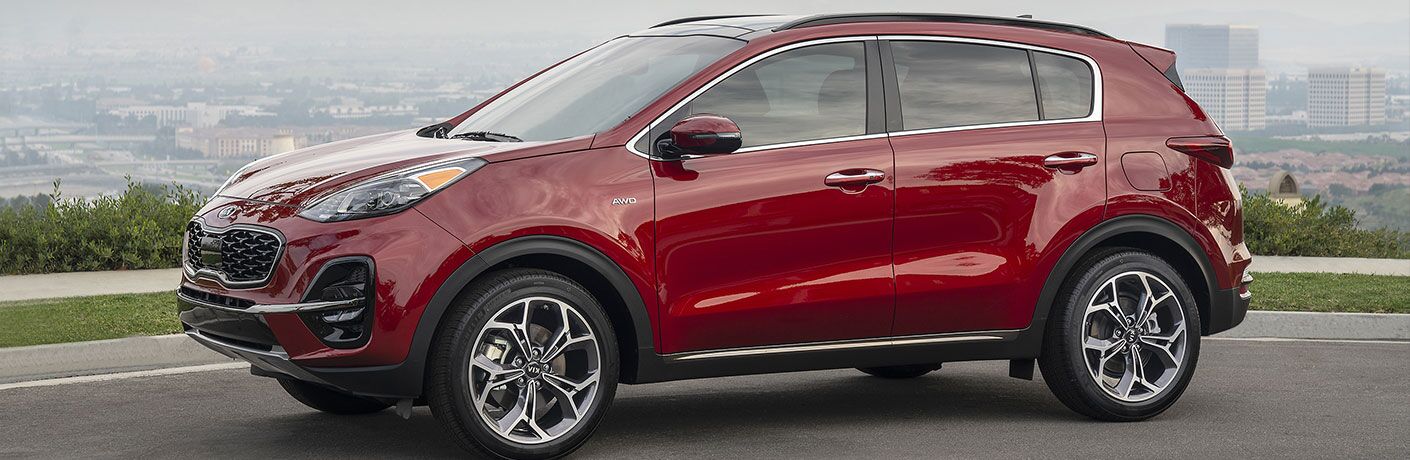 Exterior view of a red 2020 Kia Sportage