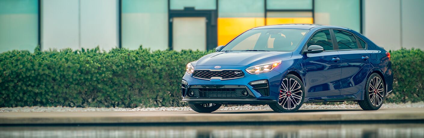 Exterior view of a blue 2020 Kia Forte
