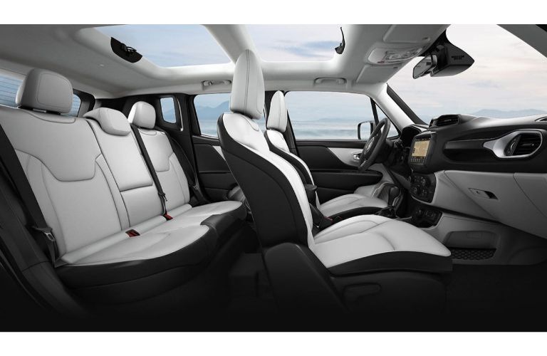 2019 Jeep Renegade interior side shot of premium seating rows and upholstery