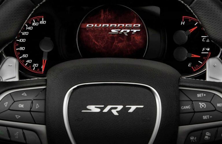 A photo of the center gauge cluster in the 2020 Dodge Durango.