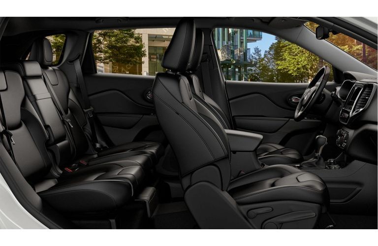 2020 Jeep Cherokee interior side shot of seating rows and upholstery material
