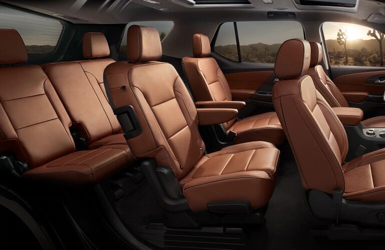 Passenger angle of the seats inside the 2020 Chevrolet Traverse