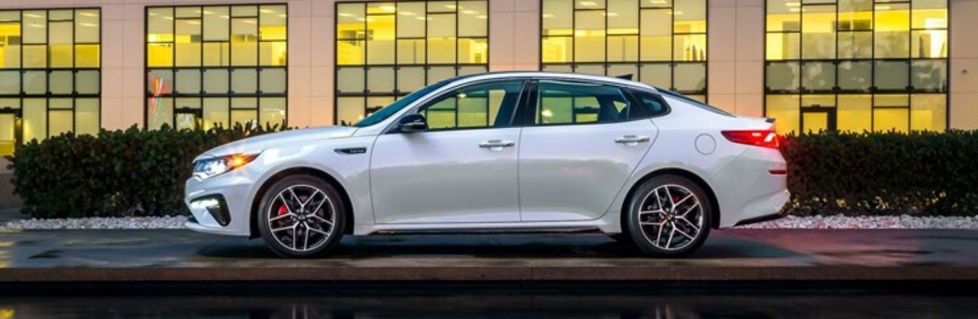 Exterior view of a white 2020 Kia Optima
