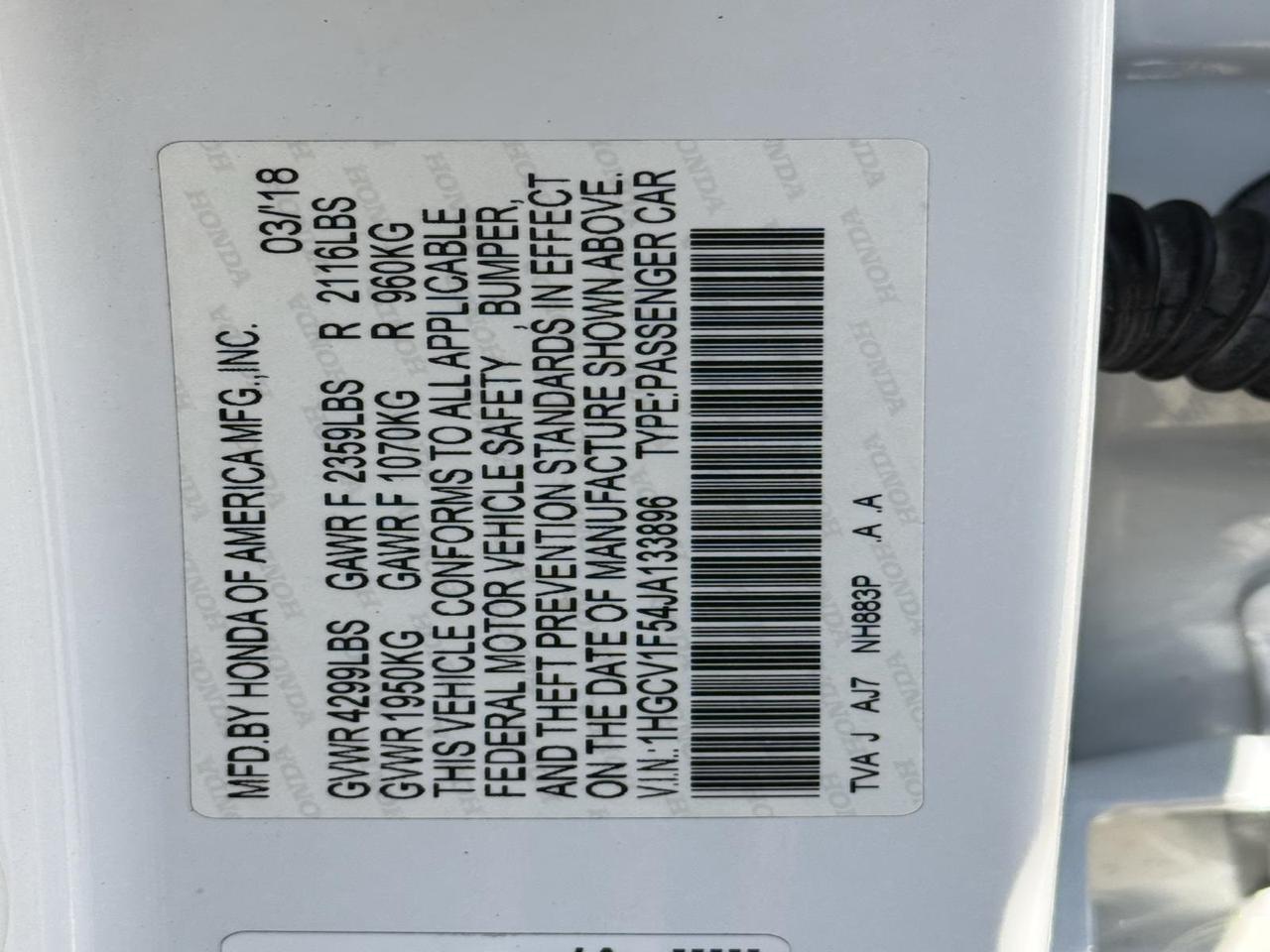 2018 Honda Accord EX-L Fredericksburg VA