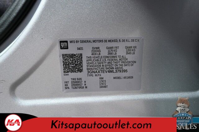 2021 Chevrolet Equinox LT / AWD / Driver Convenience Pkg / Auto Start / Power & Heated Cloth Seats / Lane Departure & Blind Spot Alert / Apple CarPlay & Android Auto / Back Up Camera / Keyless Entry & Start / Power Liftgate / 1-Owner Banglore