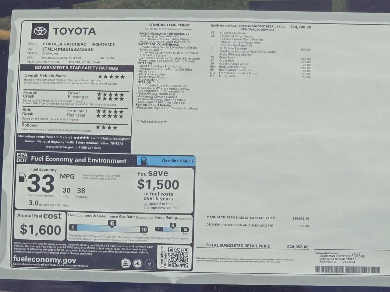 2025 Toyota Corolla Hatchback Nightshade Stafford VA